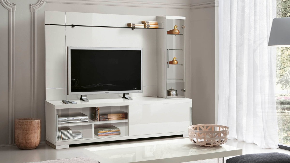 Balta blizgi TV spintelė Asti su LED apšvietimu, ALF ITALIA