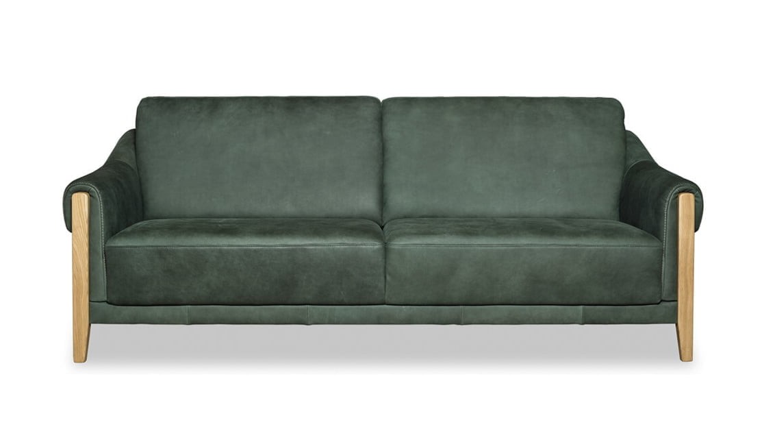 Kler tamsiai žalia odinė sofa Maestro – kitas rakursas