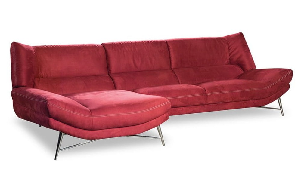 Kler raudona veliūrinė kampinė sofa Carmen su atsipalaidavusia modele