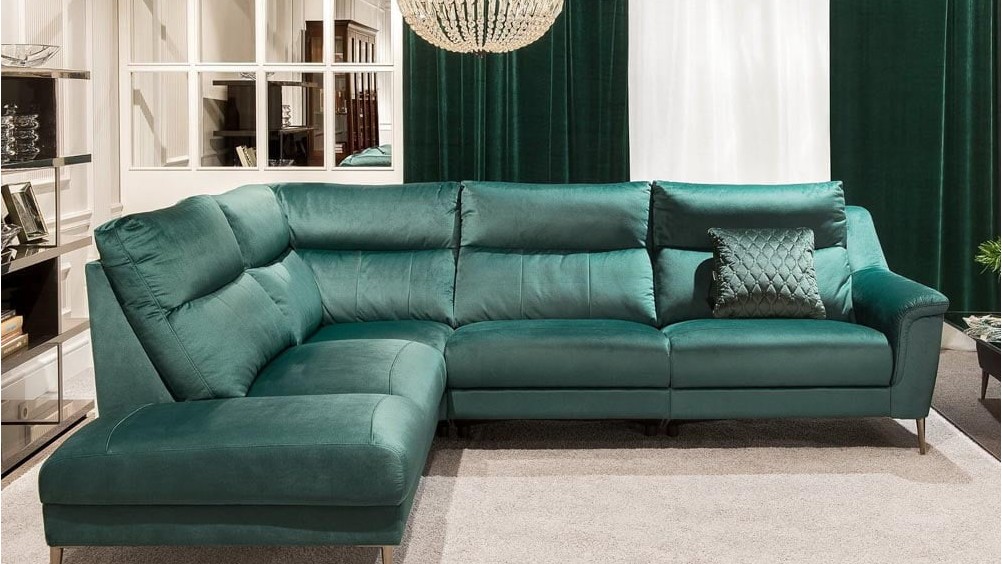 Kler tamsiai žalia veliūrinė kampinė sofa Ramiro