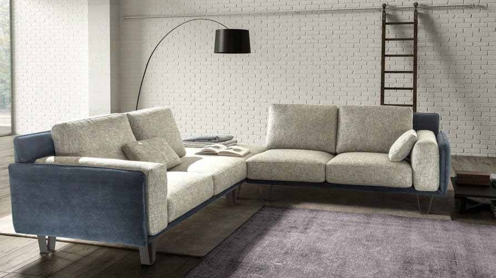 Kreminė kampinė sofa Living Chic su tamsiai mėlynu akcentu, SAMOA DIVANI