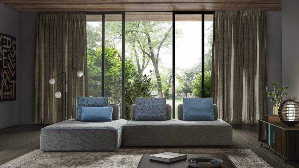 Kupranugario spalvos kampinė sofa Jest Droll su portretu sienoje, SAMOA DIVANI