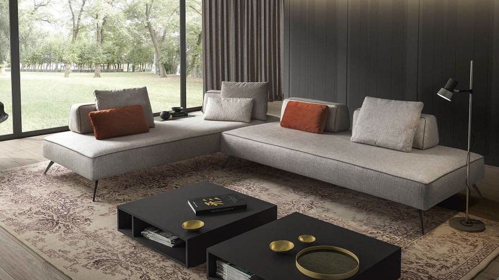 Tamsiai pilka kampinė sofa Jest Fancy su mėlynu akcentu, SAMOA DIVANI