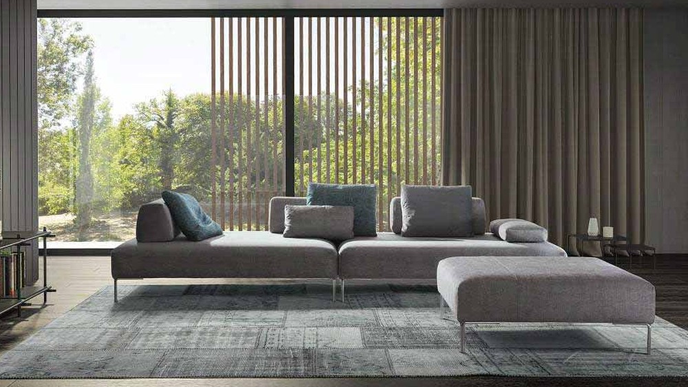 Pilkai melsva modulinė sofa Jest Fancy prie knygų lentynos, SAMOA DIVANI