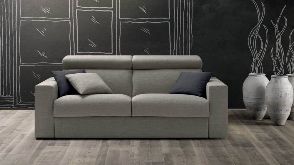 Pilka trivietė sofa Alter su tamsiai mėlynomis pagalvėmis, SAMOA DIVANI