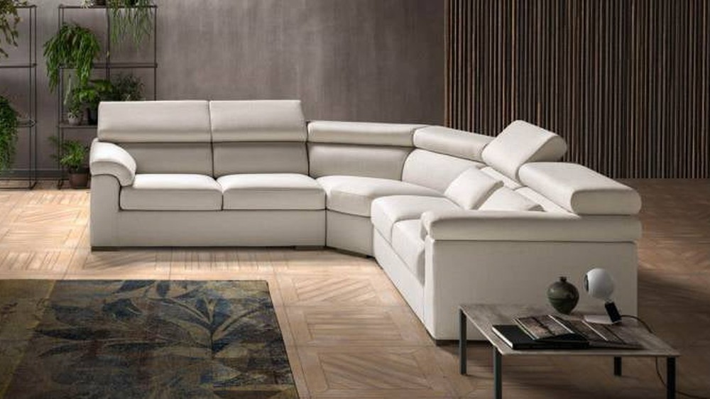 Balta minkšta kampinė sofa Alter su reguliuojamais atlošais, SAMOA DIVANI
