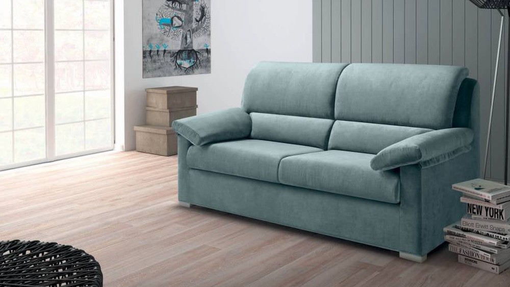 Šviesiai melsva minkšta sofa Alter modernios svetainės interjere, SAMOA DIVANI