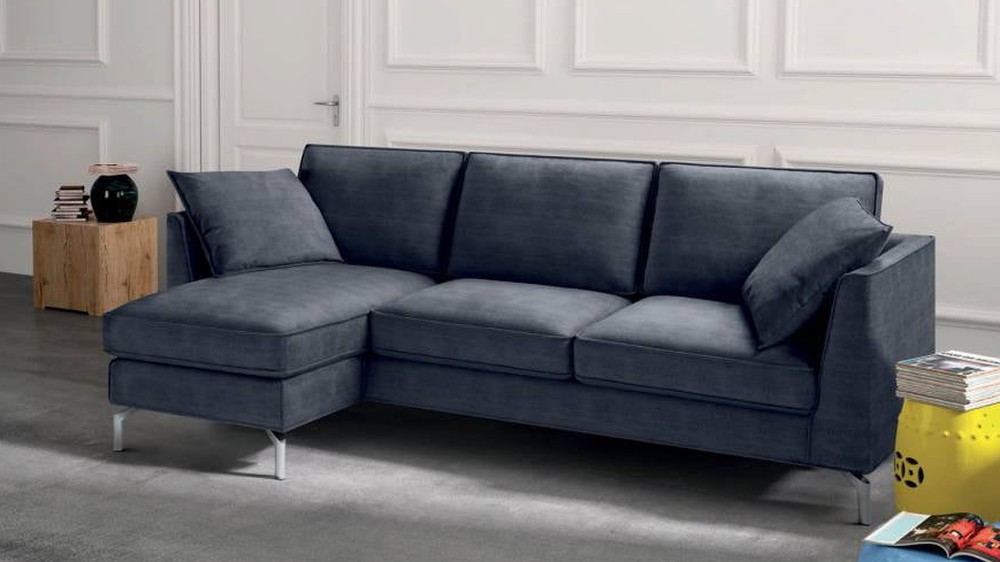 Tamsiai mėlyna kampinė sofa Alter su chromuotomis kojelėmis, SAMOA DIVANI