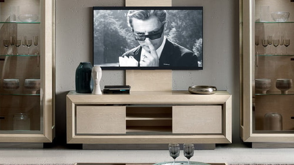 TV spintelė Elite Day Sabbia šviesaus medžio tonu su vitrina, CAMELGROUP