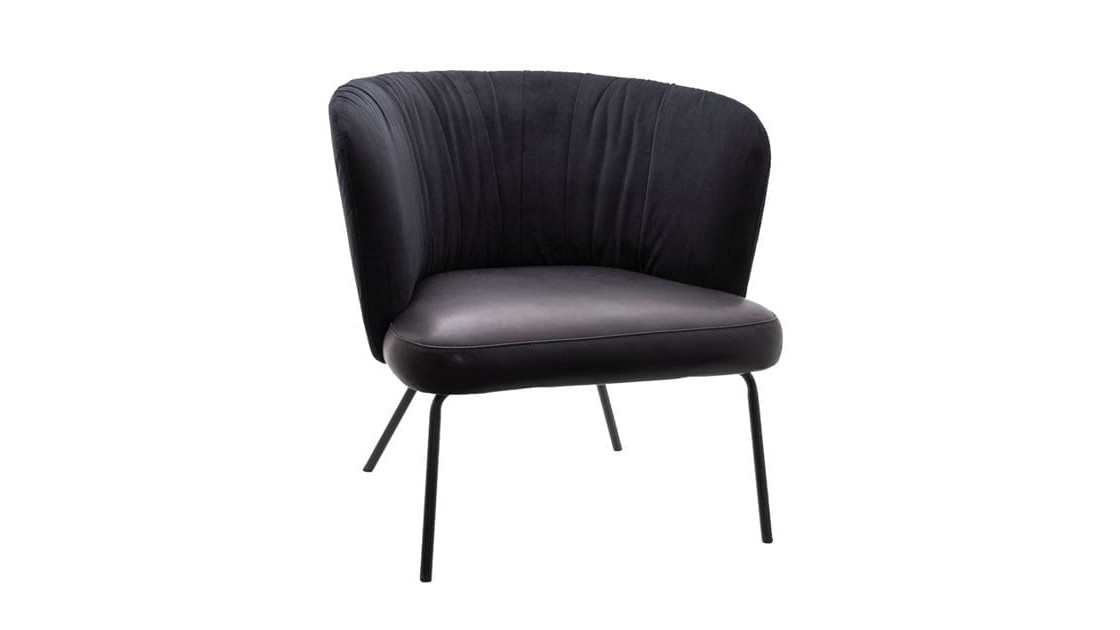 Mėlynas velvetinis fotelis Gaia Line Lounge ant metalinių kojų, KFF
