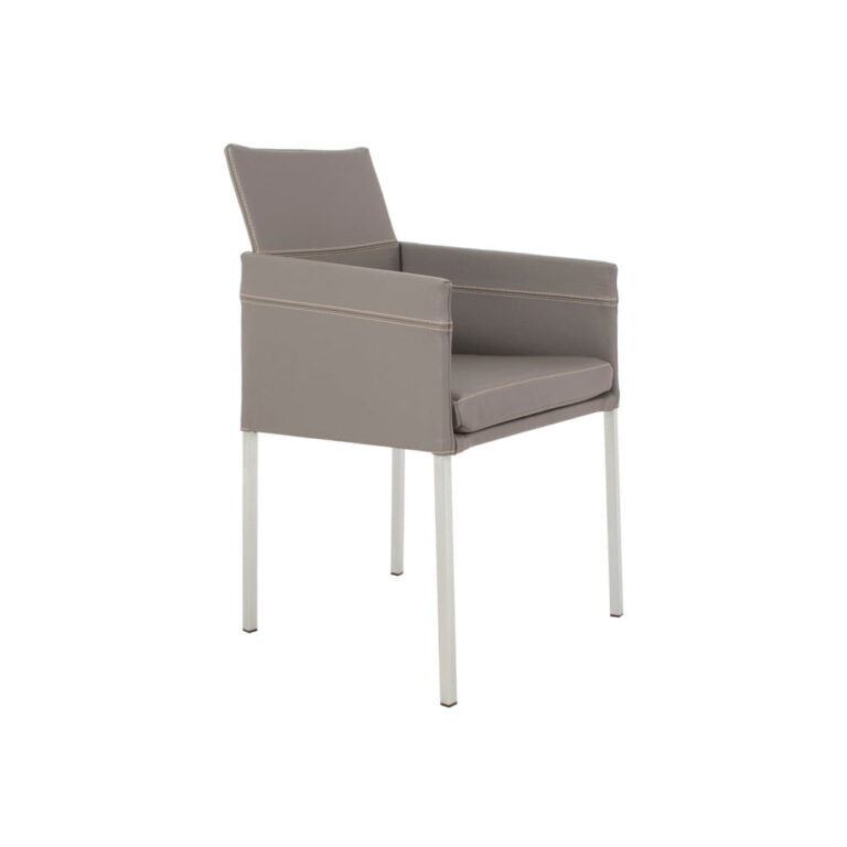 Taupe odinė kėdė su porankiais Texas Flat ant chromuotų kojų, KFF