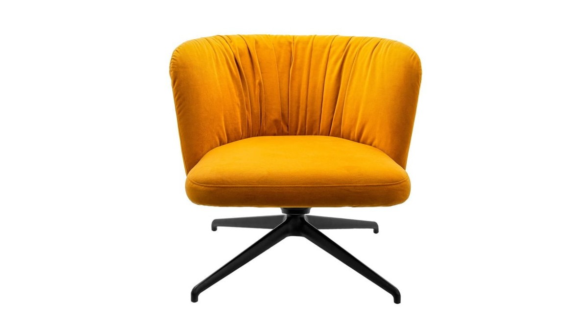 Geltonas velvetinis pasukamas fotelis Gaia Casual Lounge ant žvaigždinės bazės, KFF