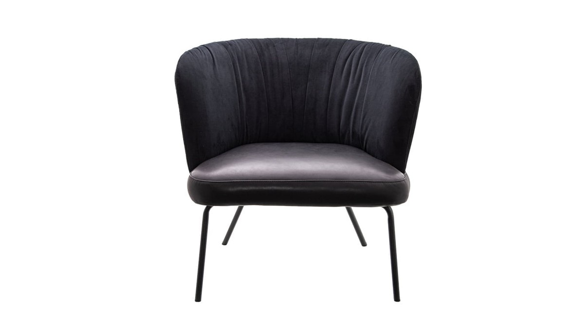 Juodas velvetinis fotelis Gaia Casual Lounge su odine sėdyne – priekinis vaizdas, KFF