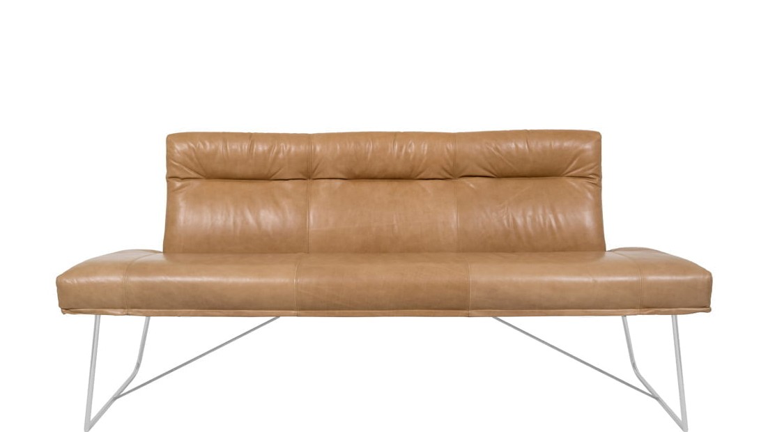 Smėlio spalvos odinė dvivietė sofa D-Light – priekinis vaizdas, KFF