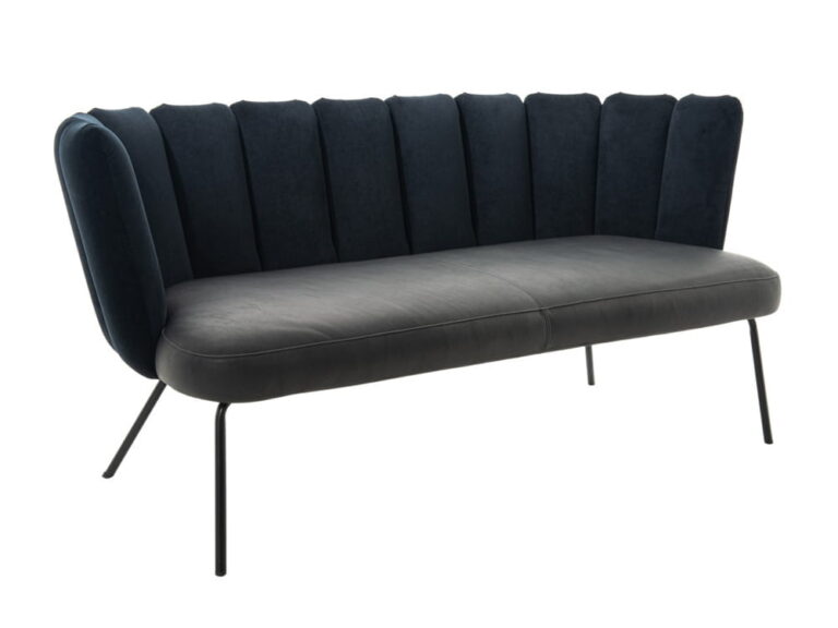 Mėlyna velvetinė dvivietė sofa Gaia su pilkos odos sėdyne, KFF