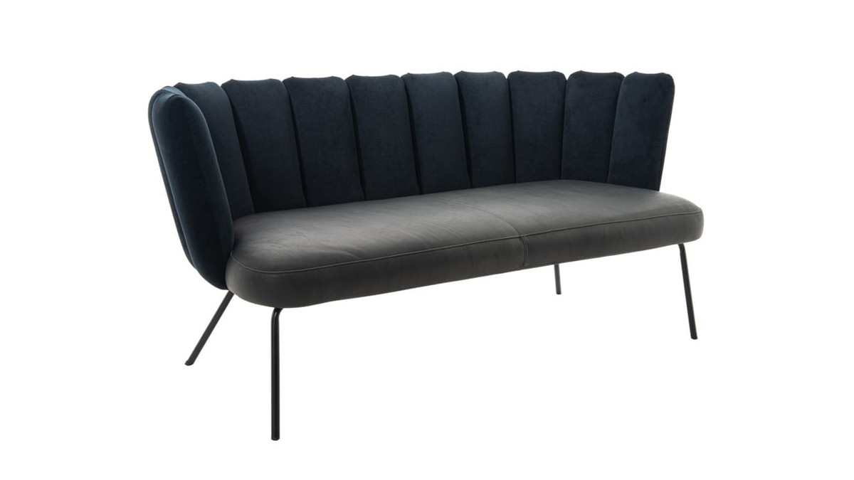 Mėlyna velvetinė dvivietė sofa Gaia su pilkos odos sėdyne, KFF
