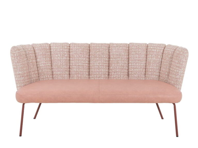 Rožinė dvivietė sofa Gaia su vėduoklės formos atlošu – priekinis vaizdas, KFF