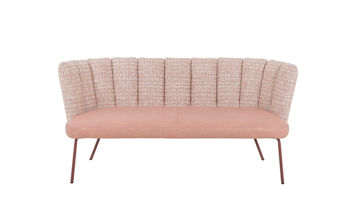 Rožinė dvivietė sofa Gaia su vėduoklės formos atlošu – priekinis vaizdas, KFF