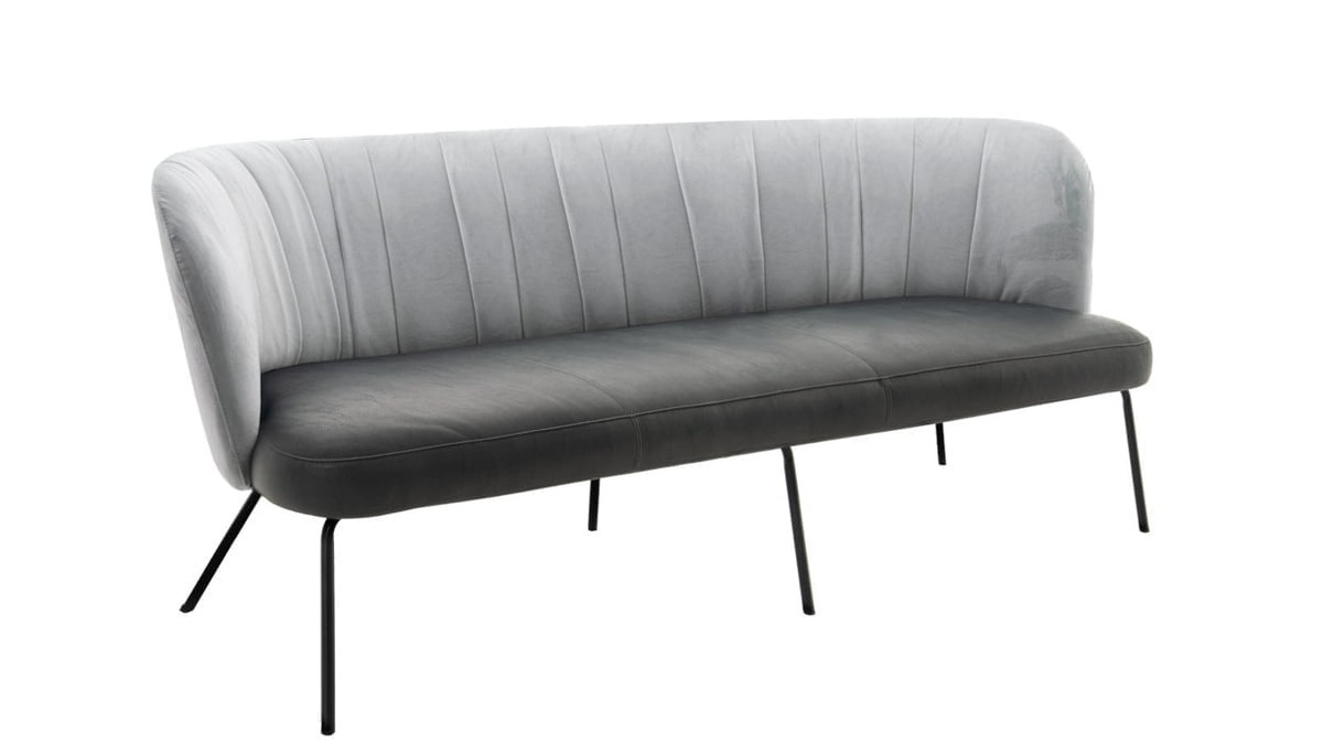 Pilka velvetinė trivietė sofa Gaia Casual Lounge su odine sėdyne, KFF