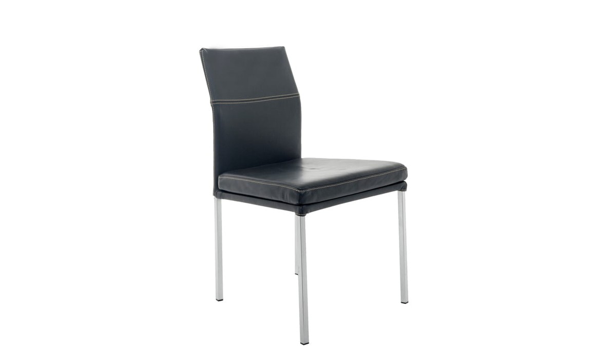 Juoda odinė kėdė Texas Flat ant keturių chromuotų kojų, KFF