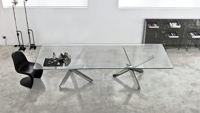 Valgomojo stalas Sovet Aikido Two Bases stiklinis modernus