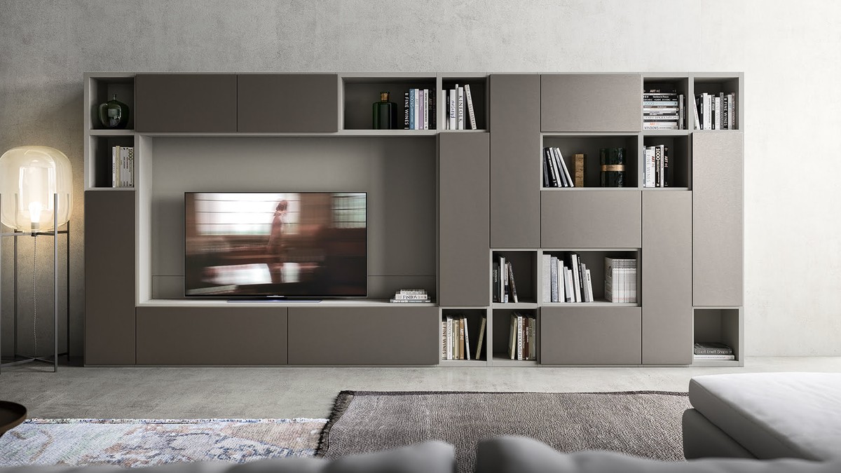 Taupe spalvos TV sienelė Composition 50 su knygų lentynomis, ALF DA FRE