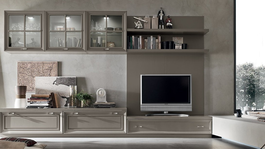 Composition MU459 smėlio spalvos svetainės baldų komplektas su TV ir stalčiais, MARONESE