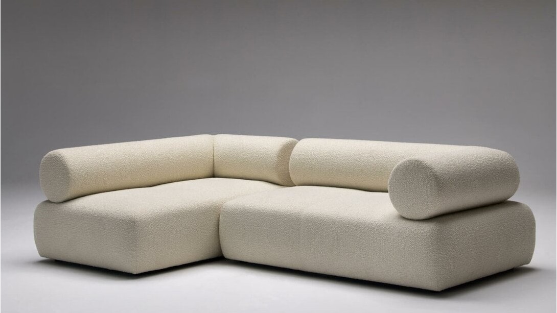 Kler dramblio kaulo bouclė kampinė sofa Cheers su cilindrine pagalve