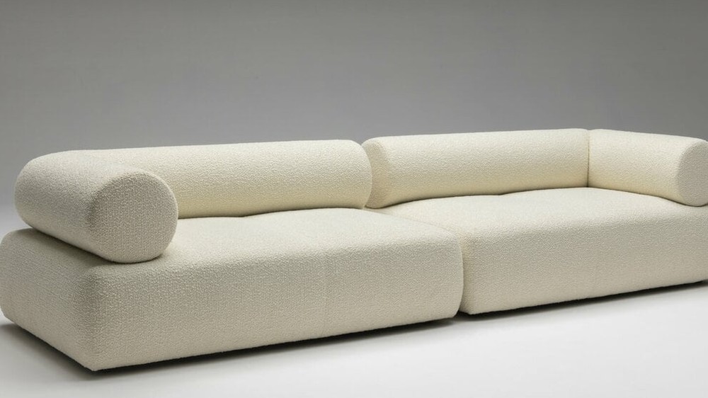 Kler kreminė bouclé sofa Cheers su volo formos atlošu