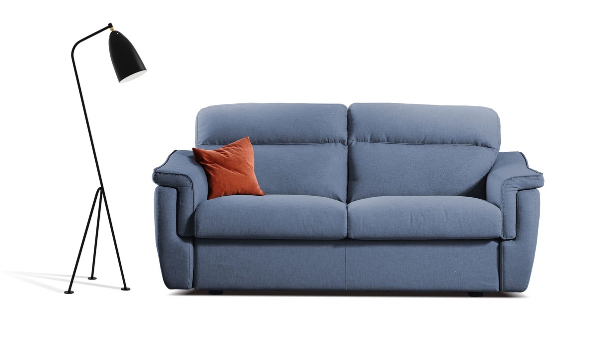 Mėlyna sofa Kiko Air su oranžine akcentine pagalve, FAMILY BEDDING