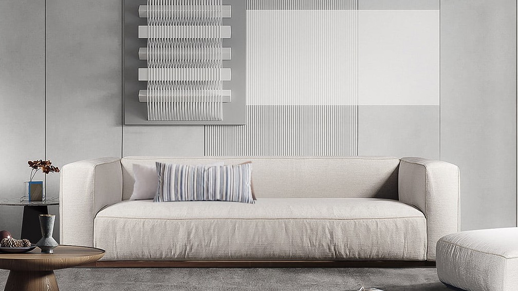 Smėlio spalvos sofa Big Boy modernioje svetainėje, FAMILY BEDDING