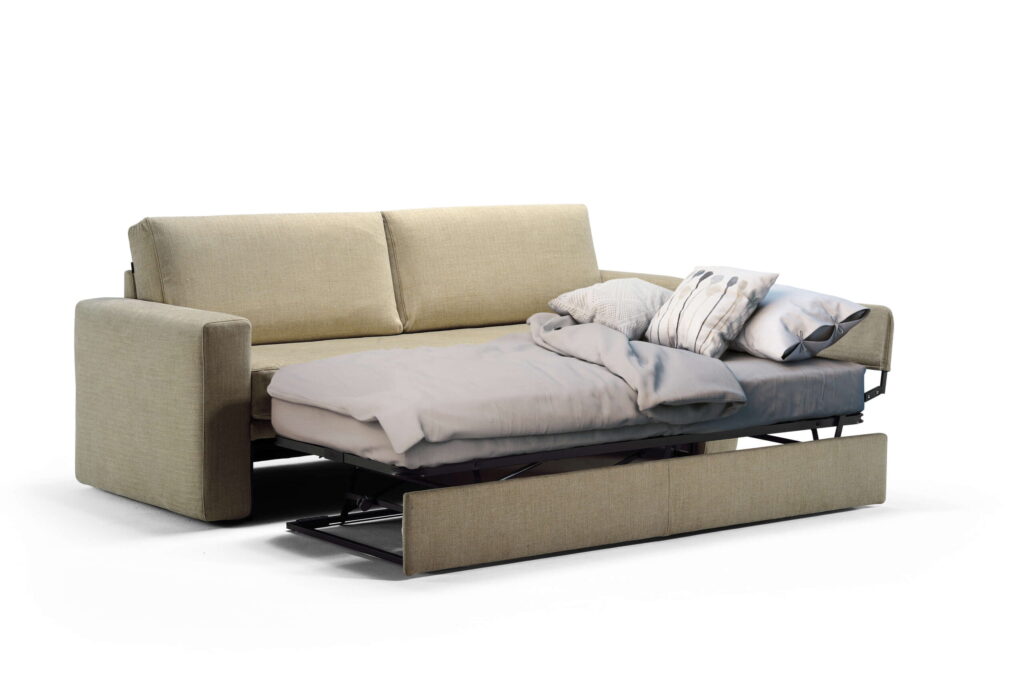 Itališka Family Bedding sofa lova Bombay su miegamo mechanizmu išskleista