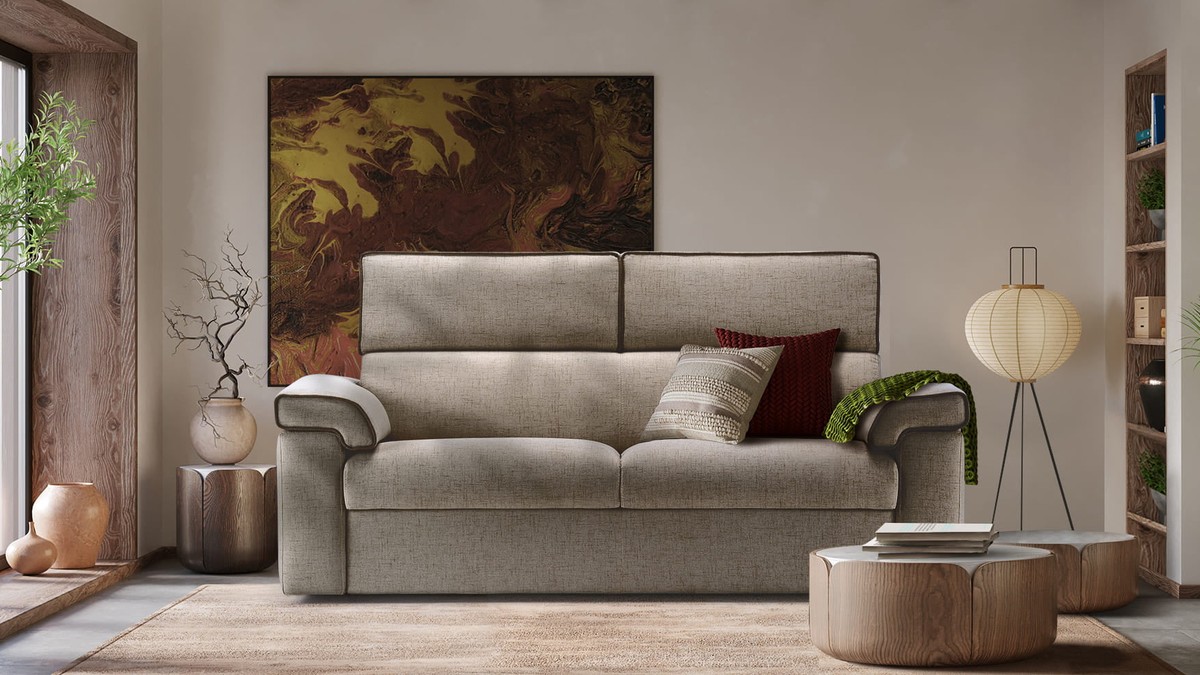 Kreminė sofa Giada Air jaukiame interjere, FAMILY BEDDING