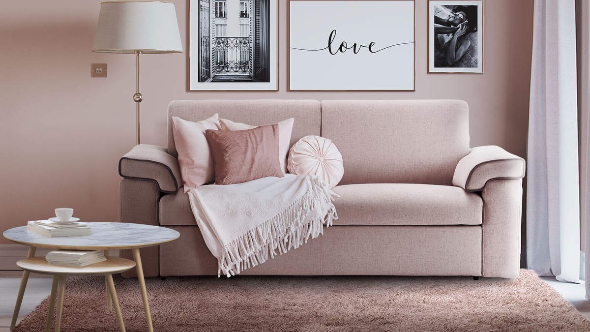Rausva sofa Civas Air jaukiame interjere, FAMILY BEDDING