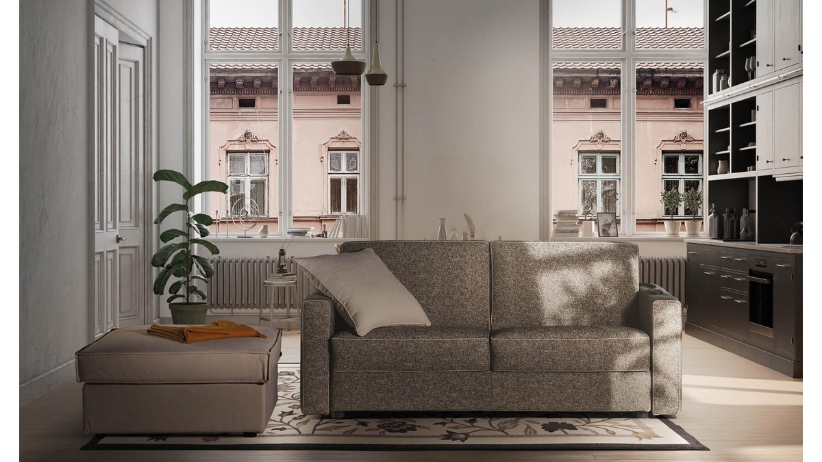 Žalsvai ruda sofa Paloma baltame fone, FAMILY BEDDING