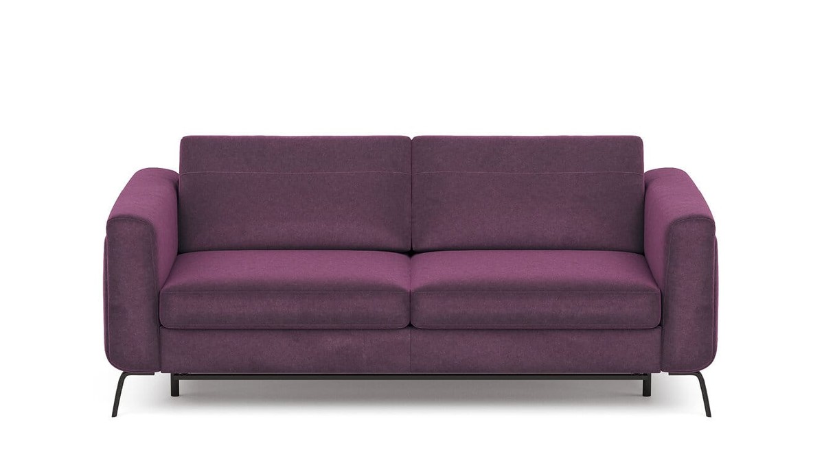 Kler violetinė audinio sofa Bolero baltame fone