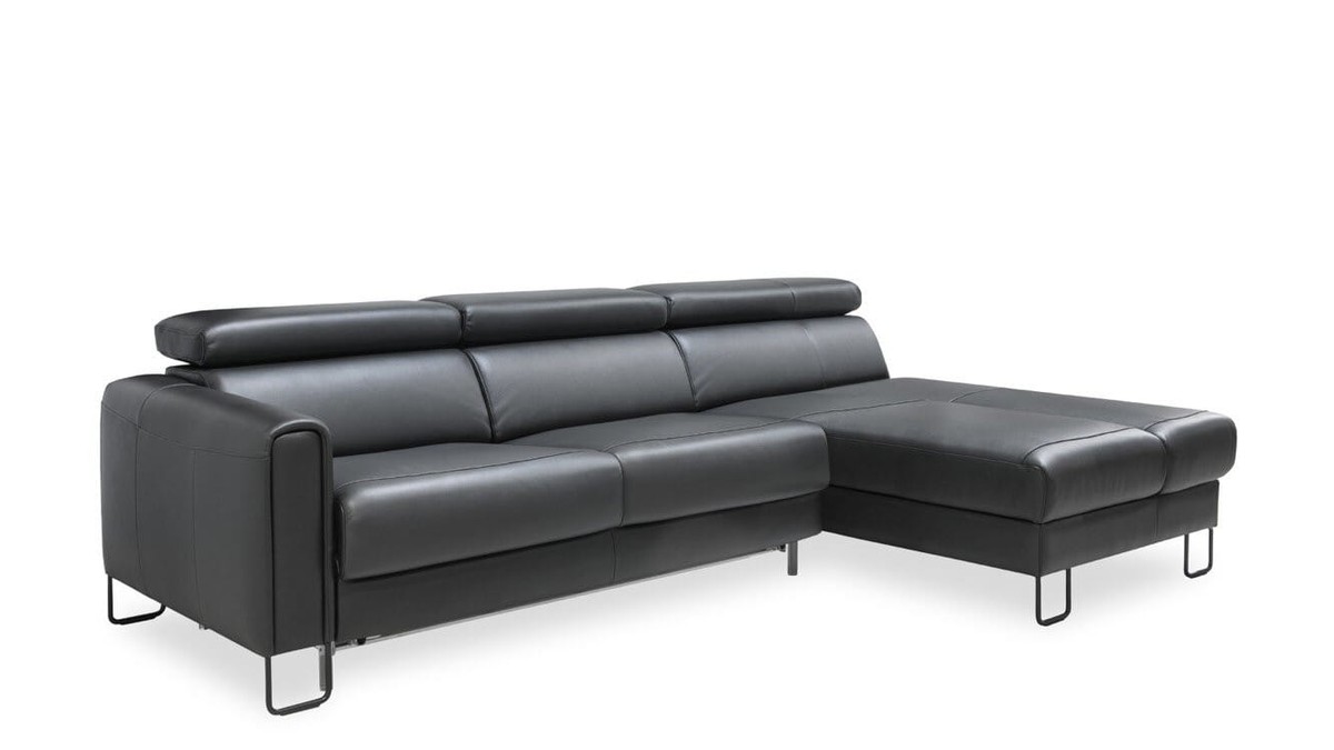 Kler juoda odinė kampinė sofa Solfeggio – šoninis vaizdas