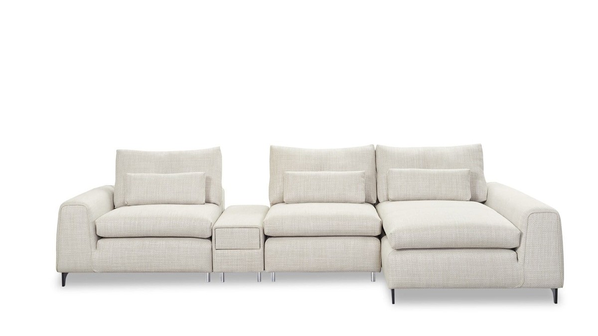 Kler kreminė U formos sofa Idillio su įmontuotu staliuko moduliu