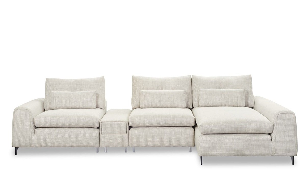 Kler kreminė U formos sofa Idillio su įmontuotu staliuko moduliu