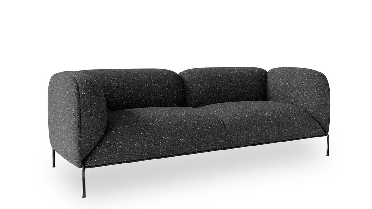 Kler antracito veliūrinė sofa Daze tamsiame interjere