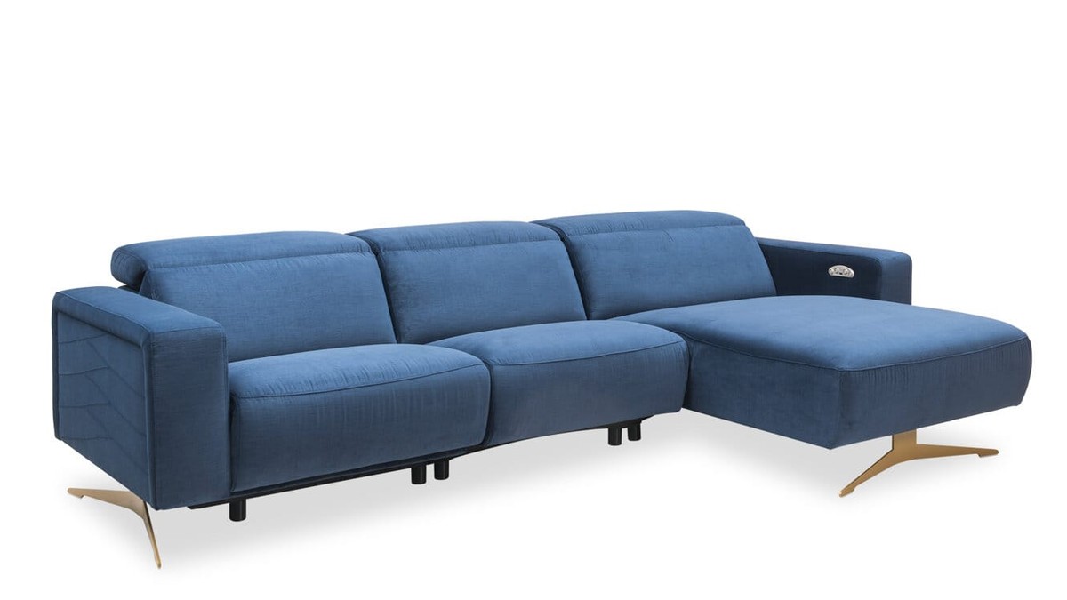 Kler tamsiai mėlyna audinio kampinė sofa Sonore