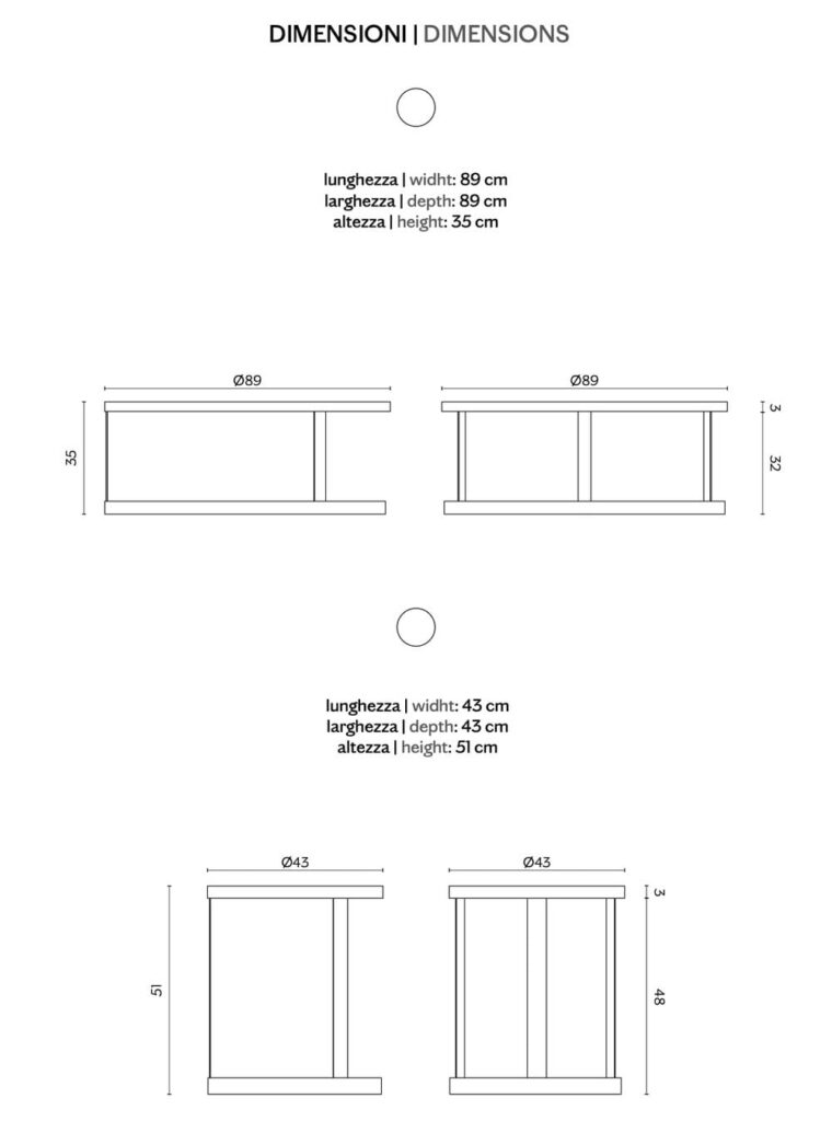 Apvalus itališkas modernus Zero Midiforms kavos ir žurnalinis staliukas svetainei išmatavimai