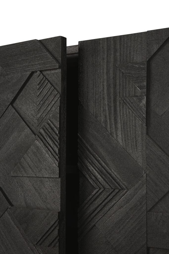 10062 Svetainės komoda Graphic 168x45x80h cm juoda prabangi tekstūrinė ant kojelių (5)