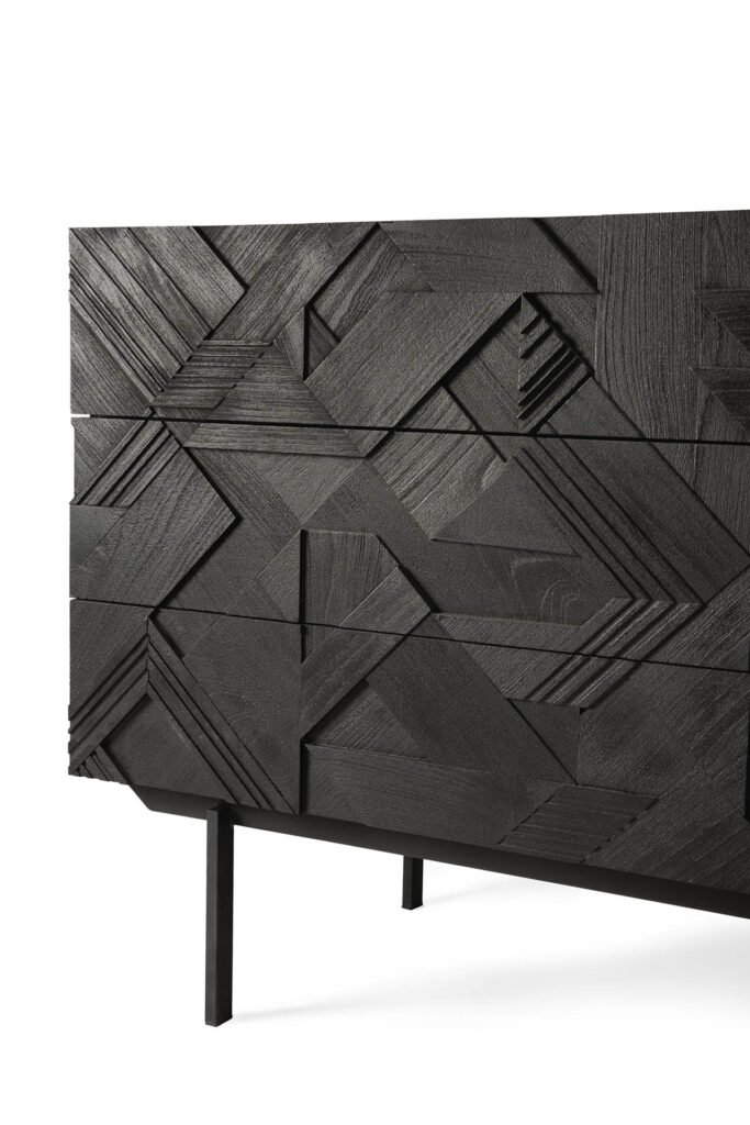 10063 Svetainės komoda Graphic 100x50x87h cm juoda ant kojelių tekstūruota (3)