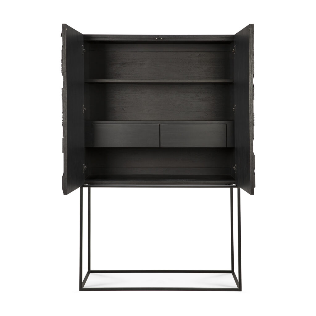 10066 Prabangi Svetainės komoda Graphic 100x45x160h cm juoda tekstūrinė ant kojelių (17)