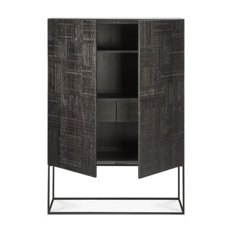 12184 Svetainės komoda Tabwa 126x45x180h cm (49) juoda tekstūrinė moderni