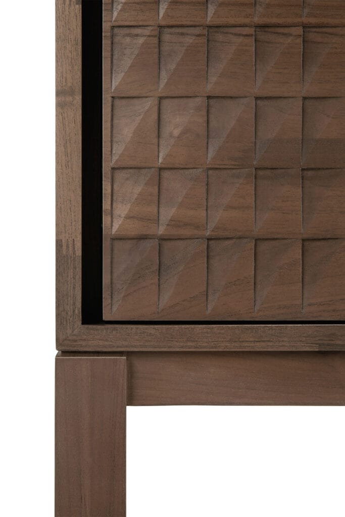 15349 Svetainės komoda Sono 116x48x144h cm moderni tekstūrinė ant kojelių rudo medžio (15)