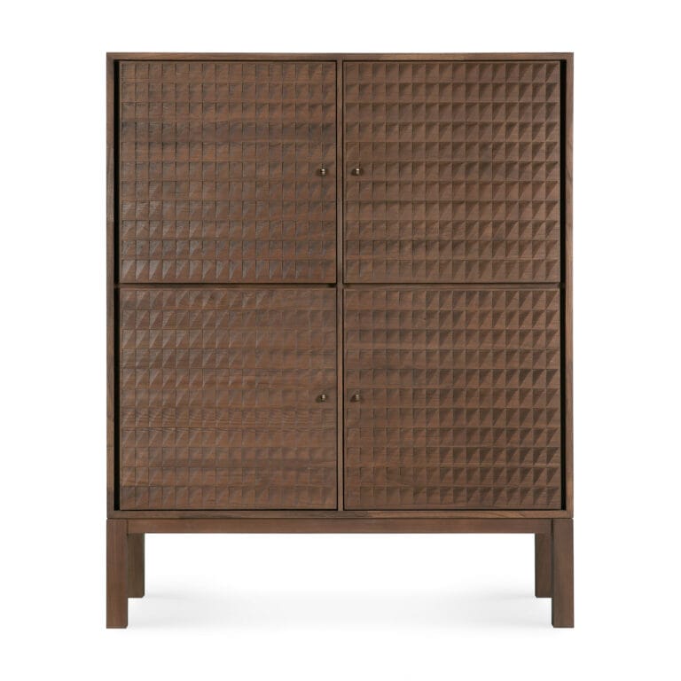 15349 Svetainės komoda Sono 116x48x144h cm moderni tekstūrinė ant kojelių rudo medžio (19)