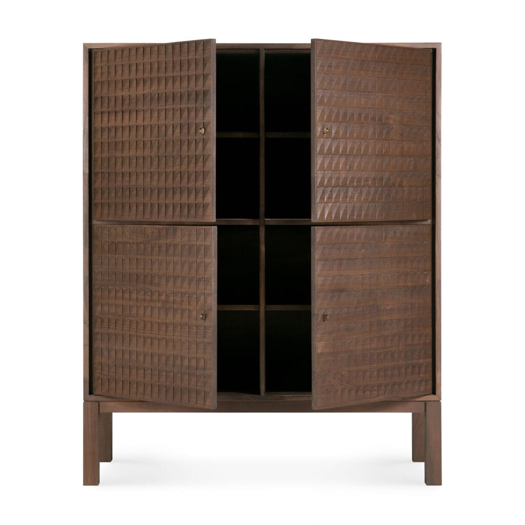 15349 Svetainės komoda Sono 116x48x144h cm moderni tekstūrinė ant kojelių rudo medžio (23)