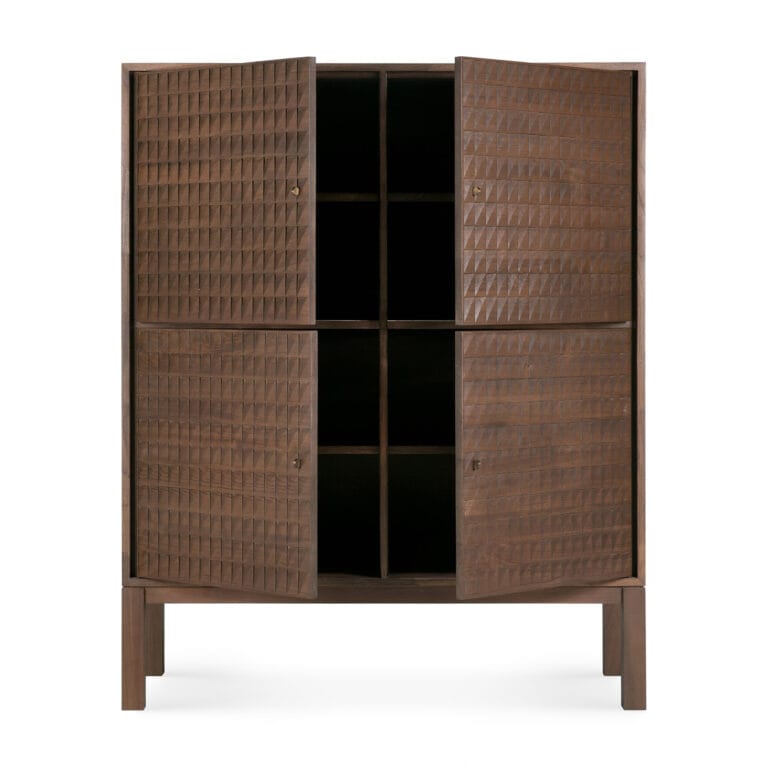 15349 Svetainės komoda Sono 116x48x144h cm moderni tekstūrinė ant kojelių rudo medžio (23)
